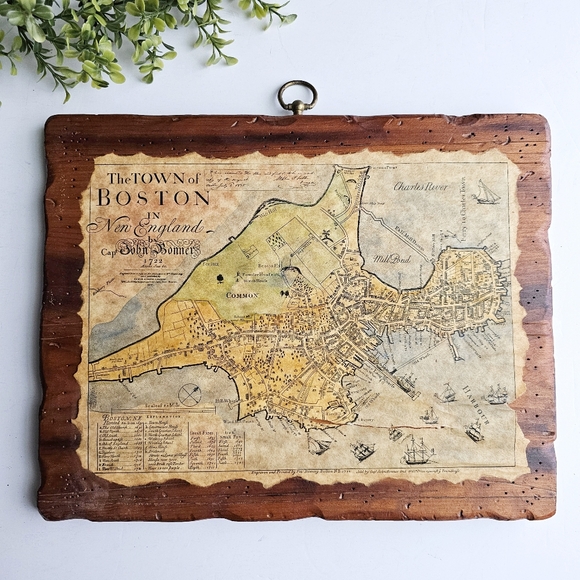 1835 Antique Primitive Map Wood Board Town of Boston New England By John Bonner - Picture 1 of 16